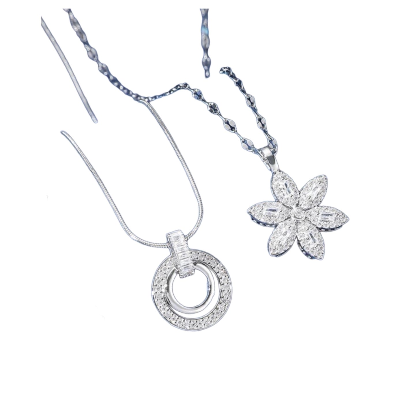 Silver Duo Charm Necklace Set