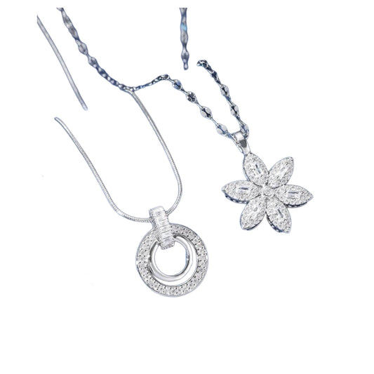 Silver Duo Charm Necklace Set
