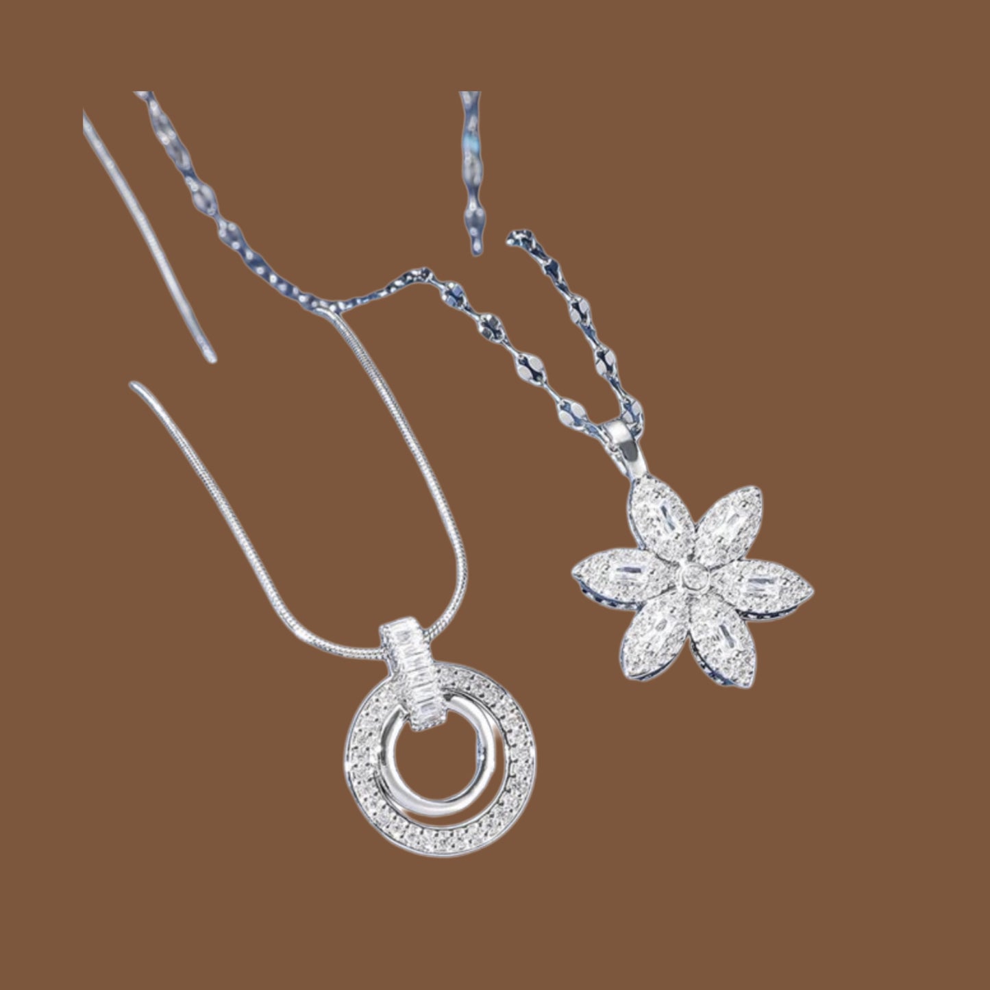 Silver Duo Charm Necklace Set