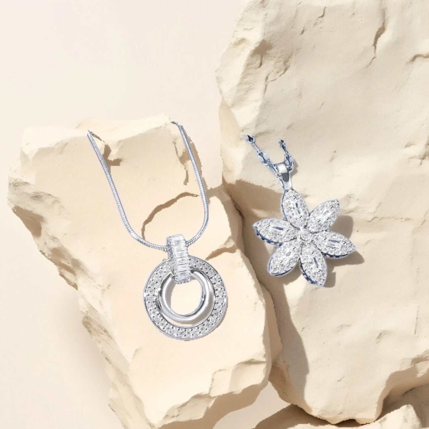 Silver Duo Charm Necklace Set